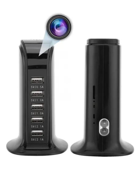 Station charge secteur USB camera espion a distance - double face