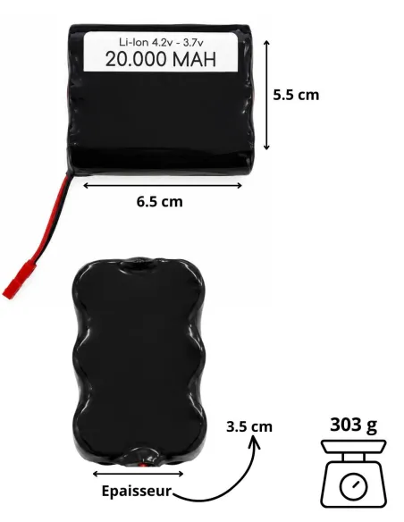 Batterie 20000 mAh - 3.7V - pour caméra espion - micro GSM